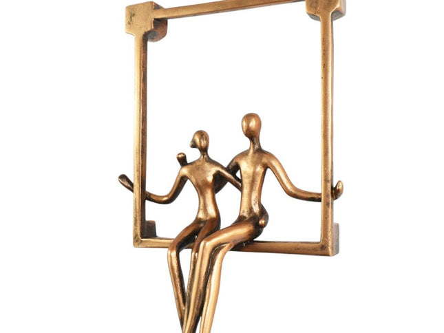 Set of Three Black Pewter And Bronze Resin People Tabletop Sculpture