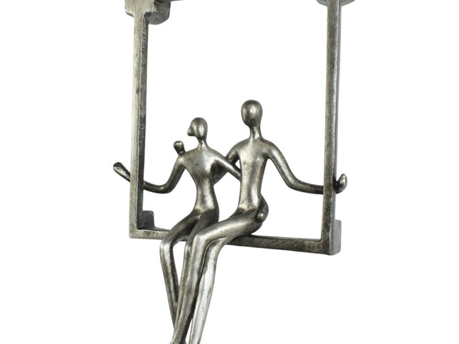 Set of Three Black Pewter And Bronze Resin People Tabletop Sculpture