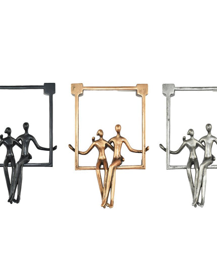 Set of Three Black Pewter And Bronze Resin People Tabletop Sculpture