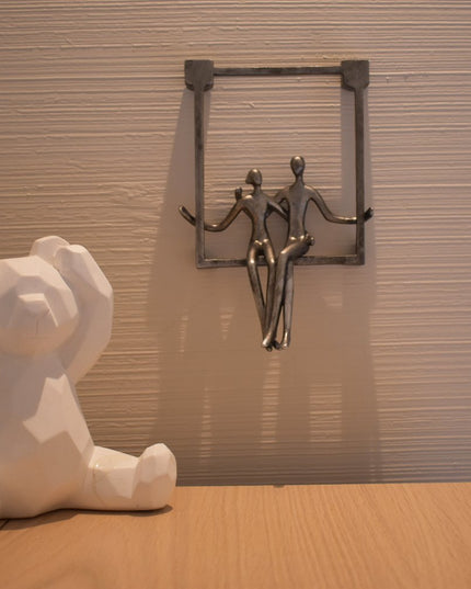 Set of Three Black Pewter And Bronze Resin People Tabletop Sculpture