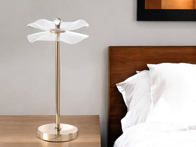 18" Gold Bedside Lamp With Novelty Shade