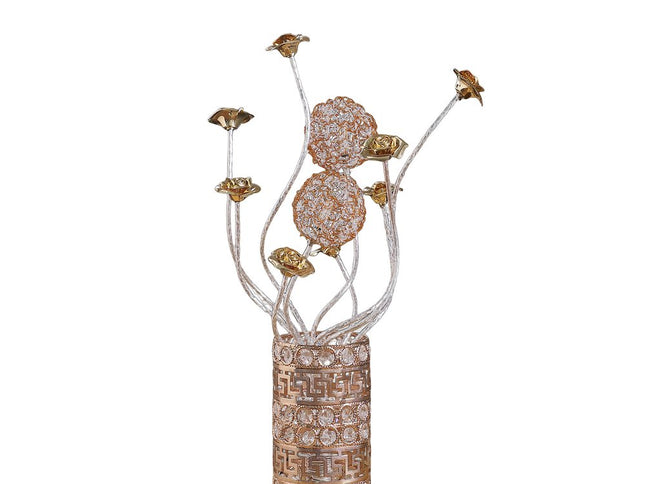 22" Silver And Rose Gold Metal And Acrylic Flowers Bedside Lamp