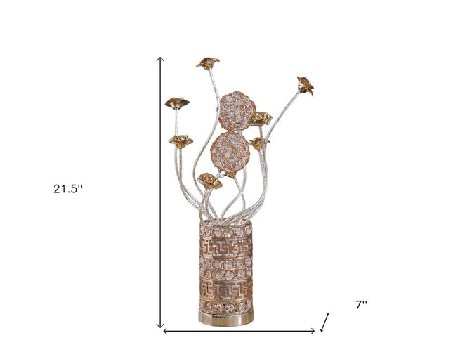 22" Silver And Rose Gold Metal And Acrylic Flowers Bedside Lamp