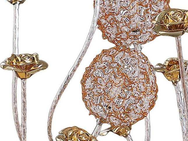 22" Silver And Rose Gold Metal And Acrylic Flowers Bedside Lamp