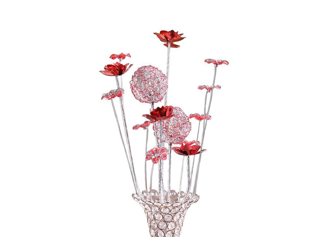 21" Silver and Clear Metal and Faux Crystal Red Roses Bedside Lamp