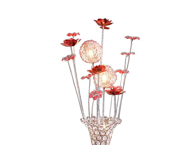 21" Silver and Clear Metal and Faux Crystal Red Roses Bedside Lamp