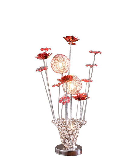 21" Silver and Clear Metal and Faux Crystal Red Roses Bedside Lamp