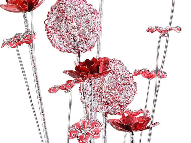 21" Silver and Clear Metal and Faux Crystal Red Roses Bedside Lamp