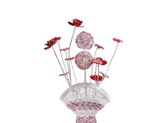 22" Silver and Clear Metal and Acrylic Red Rose Bedside Lamp