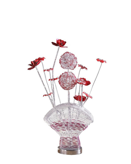 22" Silver and Clear Metal and Acrylic Red Rose Bedside Lamp