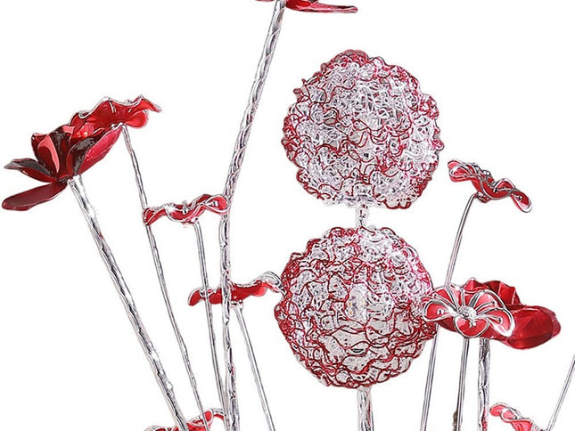 22" Silver and Clear Metal and Acrylic Red Rose Bedside Lamp