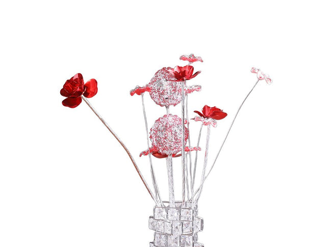 21" Silver and Clear Metal and Faux Crystal Geometric And Roses Bedside Lamp