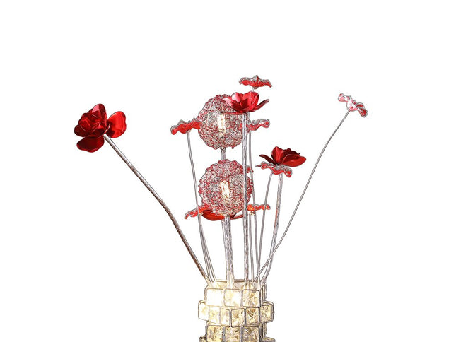 21" Silver and Clear Metal and Faux Crystal Geometric And Roses Bedside Lamp