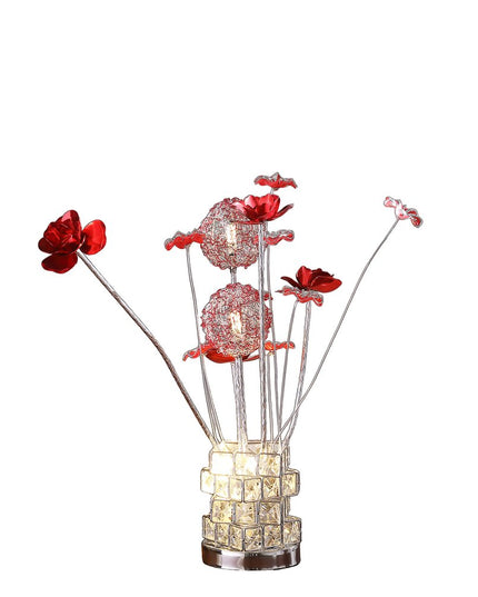 21" Silver and Clear Metal and Faux Crystal Geometric And Roses Bedside Lamp