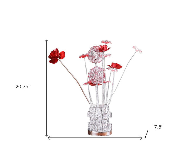 21" Silver and Clear Metal and Faux Crystal Geometric And Roses Bedside Lamp