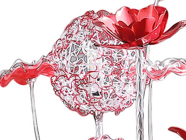 21" Silver and Clear Metal and Faux Crystal Geometric And Roses Bedside Lamp