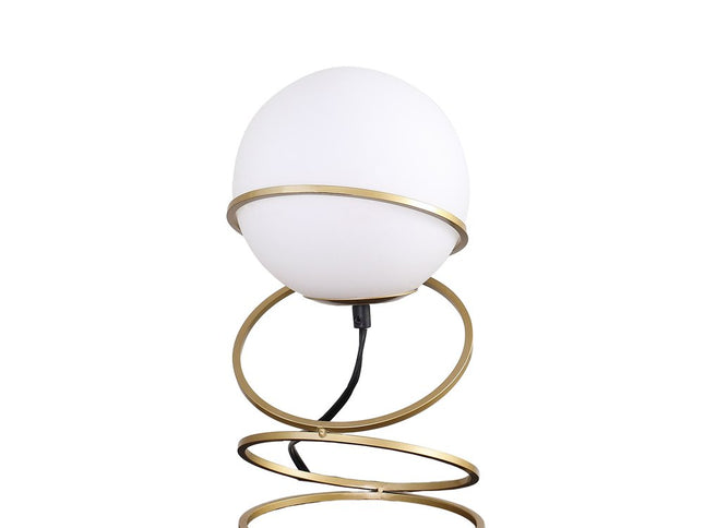 14" Gold Metal Geo Spiral Bedside Lamp With White Globe Shade