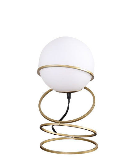 14" Gold Metal Geo Spiral Bedside Lamp With White Globe Shade