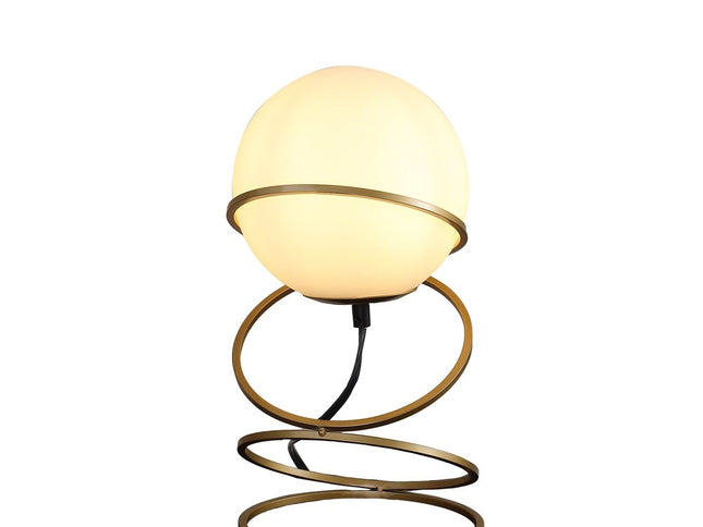 14" Gold Metal Geo Spiral Bedside Lamp With White Globe Shade