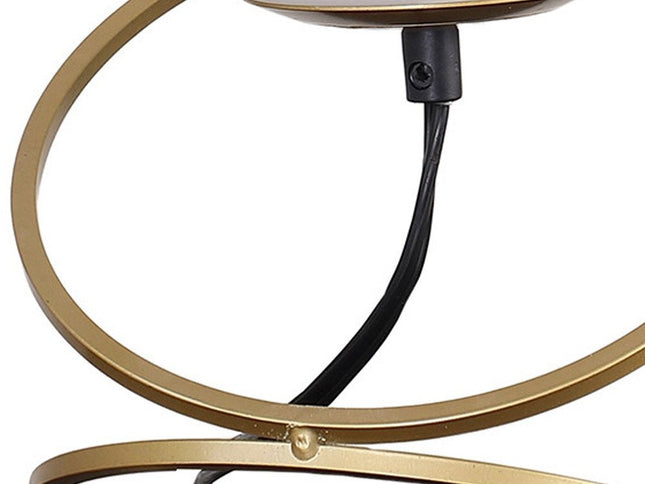 14" Gold Metal Geo Spiral Bedside Lamp With White Globe Shade