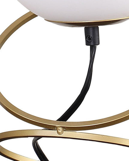 14" Gold Metal Geo Spiral Bedside Lamp With White Globe Shade