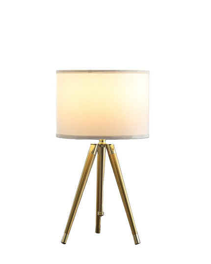 Gold Metal Adjustable Height Tripod Table Lamp With White Drum Shade