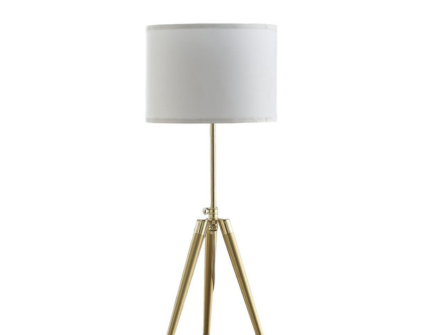 Gold Metal Adjustable Height Tripod Table Lamp With White Drum Shade