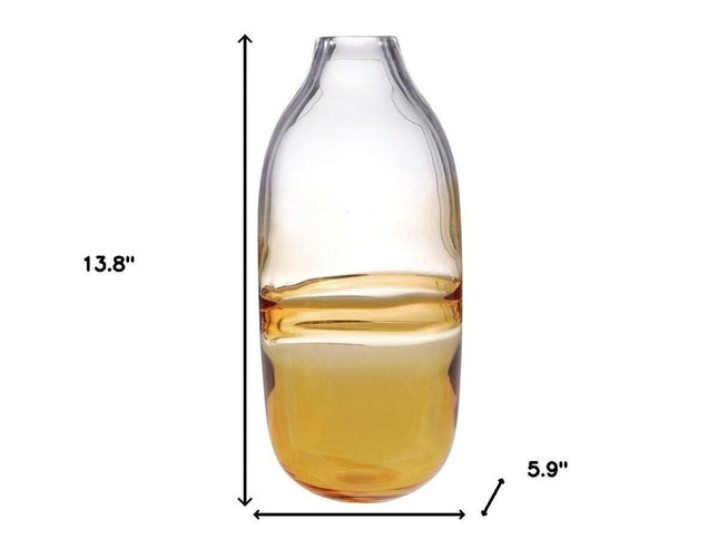 14" Clear And Amber Ombre Glass Round Table Vase