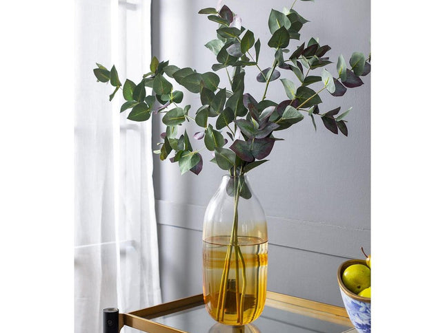 14" Clear And Amber Ombre Glass Round Table Vase