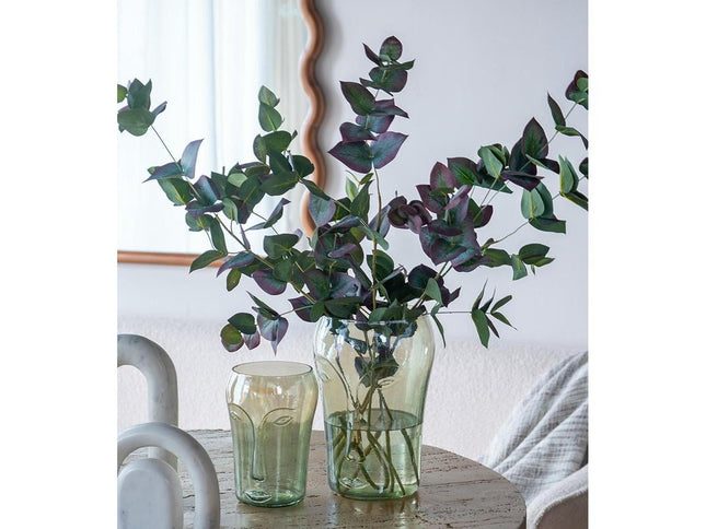 Set of Two Light Green Glass Modern Abstract Faces Table Vases