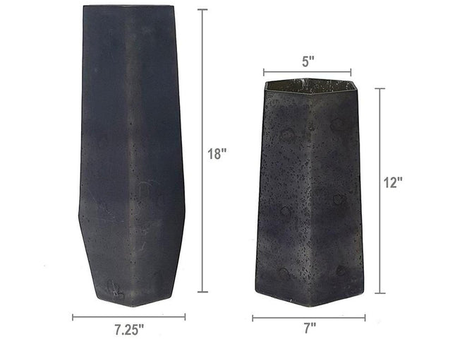 Set of Two Black Hexagonal Glass Table Vases