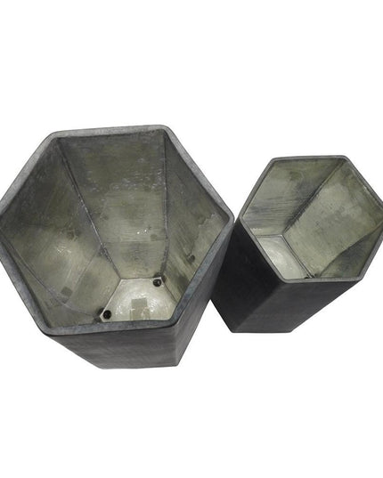 Set of Two Black Hexagonal Glass Table Vases