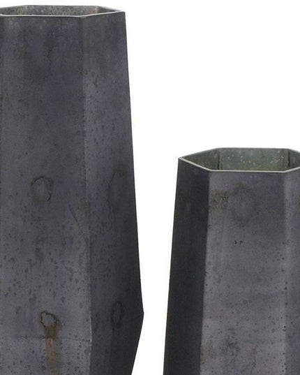 Set of Two Black Hexagonal Glass Table Vases