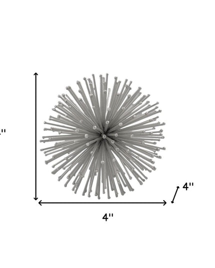 Set of Two Silver Iron Decorative Spiky Sphere Tabletop Sculpture