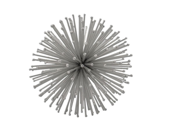 Set of Two Silver Iron Decorative Spiky Sphere Tabletop Sculpture