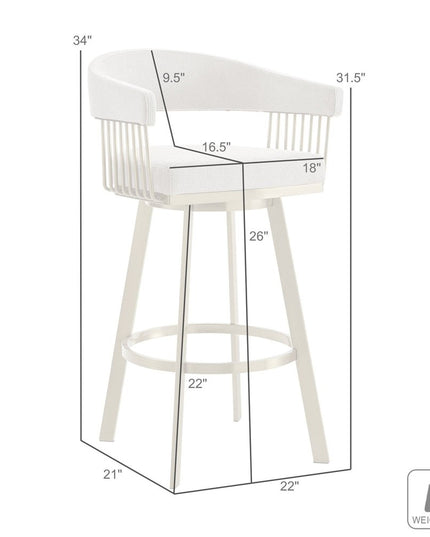 26" Gray and Gold Fabric and Stainless Steel Low Back Counter Height Swivel Bar Chair