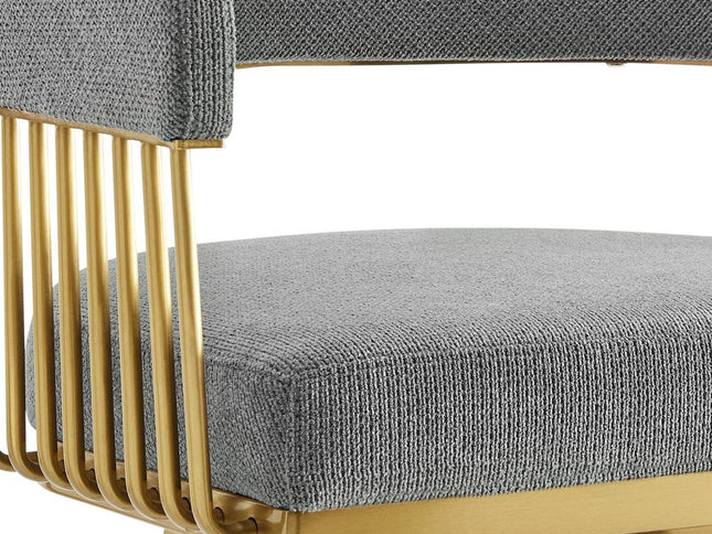 26" Gray and Gold Fabric and Stainless Steel Low Back Counter Height Swivel Bar Chair