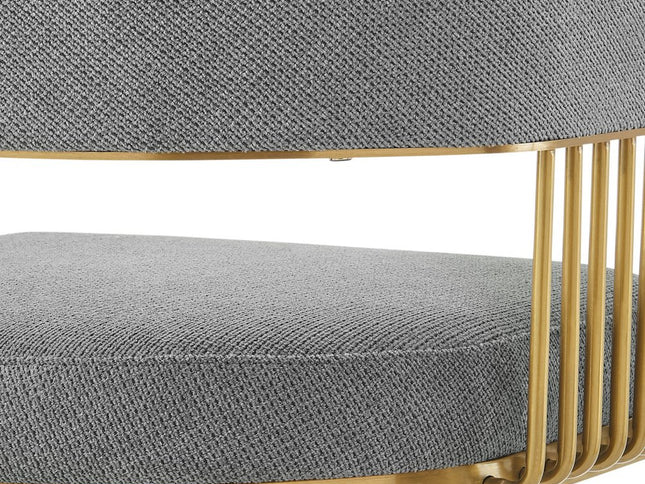 26" Gray and Gold Fabric and Stainless Steel Low Back Counter Height Swivel Bar Chair