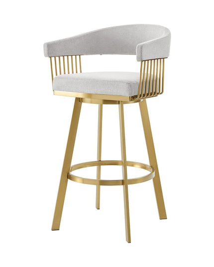 30" Silver and Gold Fabric and Stainless Steel Low Back Bar Height Swivel Bar Chair