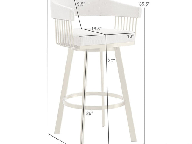 30" Silver and Gold Fabric and Stainless Steel Low Back Bar Height Swivel Bar Chair