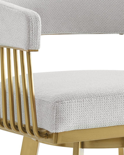 30" Silver and Gold Fabric and Stainless Steel Low Back Bar Height Swivel Bar Chair