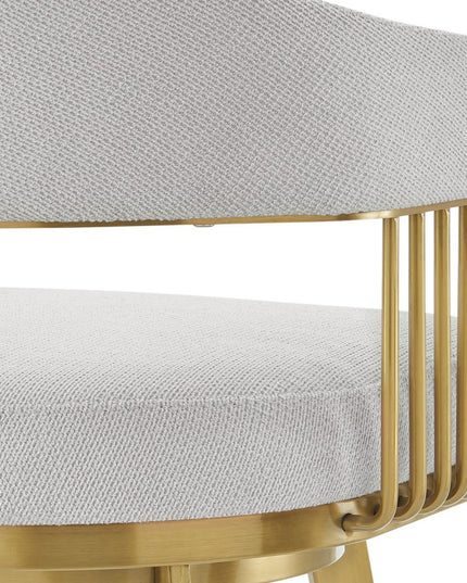 30" Silver and Gold Fabric and Stainless Steel Low Back Bar Height Swivel Bar Chair