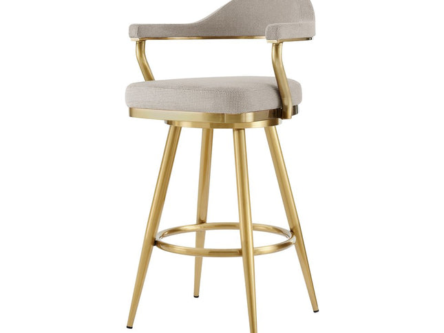 26" Taupe and Gold Fabric and Stainless Steel Counter Height Swivel Bar Chair