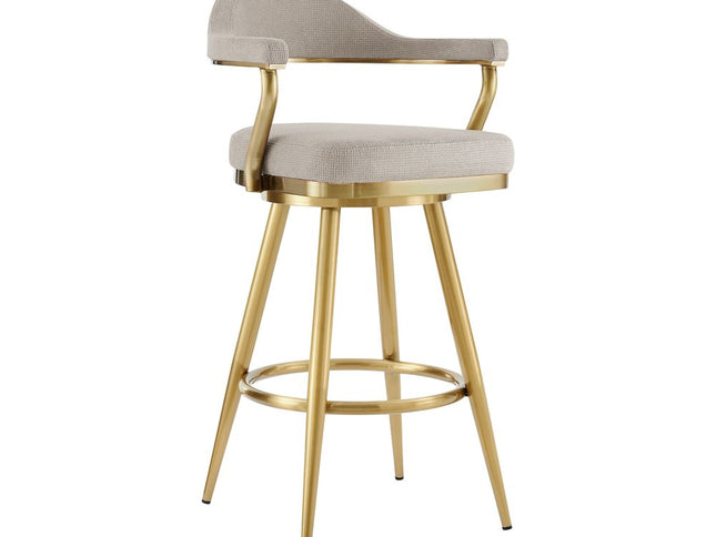 26" Taupe and Gold Fabric and Stainless Steel Counter Height Swivel Bar Chair
