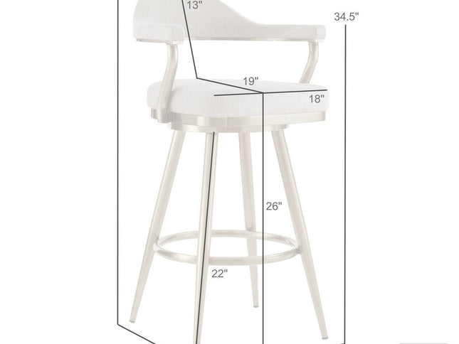 26" Taupe and Gold Fabric and Stainless Steel Counter Height Swivel Bar Chair