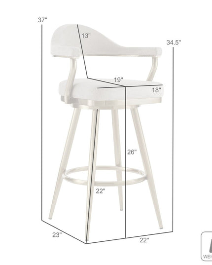 26" Taupe and Gold Fabric and Stainless Steel Counter Height Swivel Bar Chair