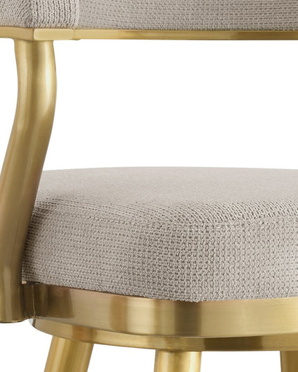 26" Taupe and Gold Fabric and Stainless Steel Counter Height Swivel Bar Chair