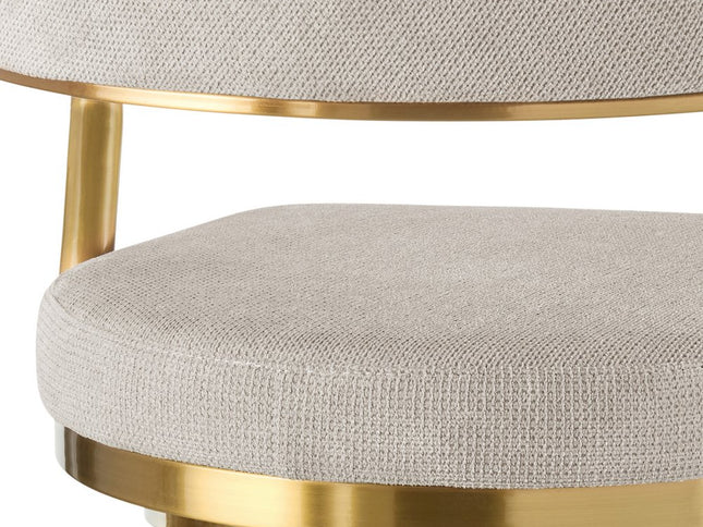 26" Taupe and Gold Fabric and Stainless Steel Counter Height Swivel Bar Chair