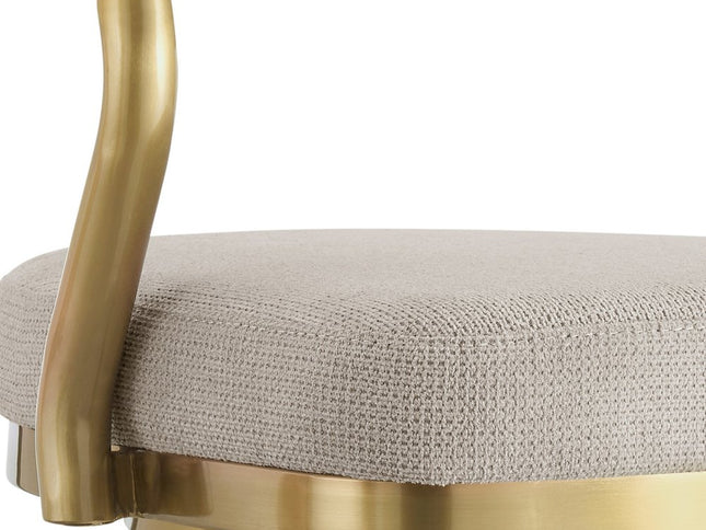 30" Taupe and Gold Fabric and Stainless Steel Bar Height Swivel Bar Chair