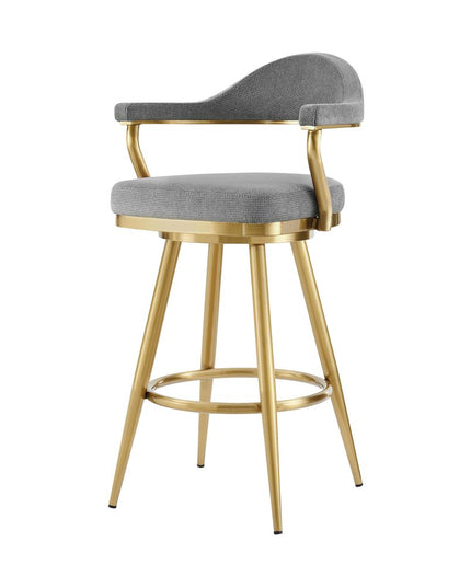 26" Gray and Gold Fabric and Stainless Steel Counter Height Swivel Bar Chair